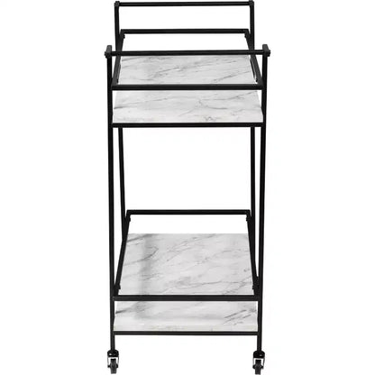 Honey-Can-Do Chariot de bar à 2 niveaux en faux marbre : Chariot de service roulant d'intérieur avec structure en acier, Noir, 2 étagères fixes
