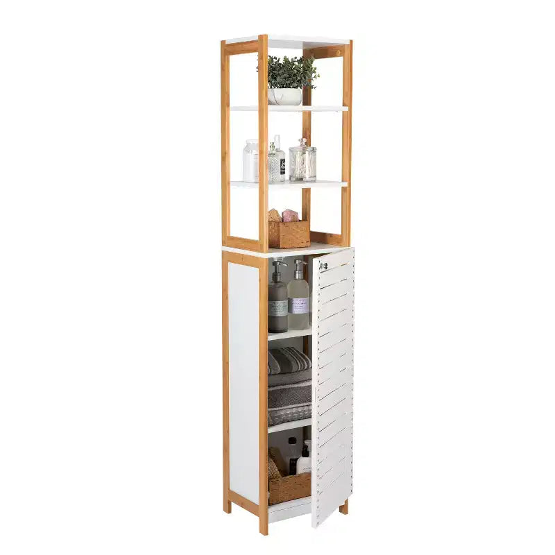 Meuble Haut de Luxe en Bambou avec Trois Étagères Intérieures Marron - Tout Organiser
