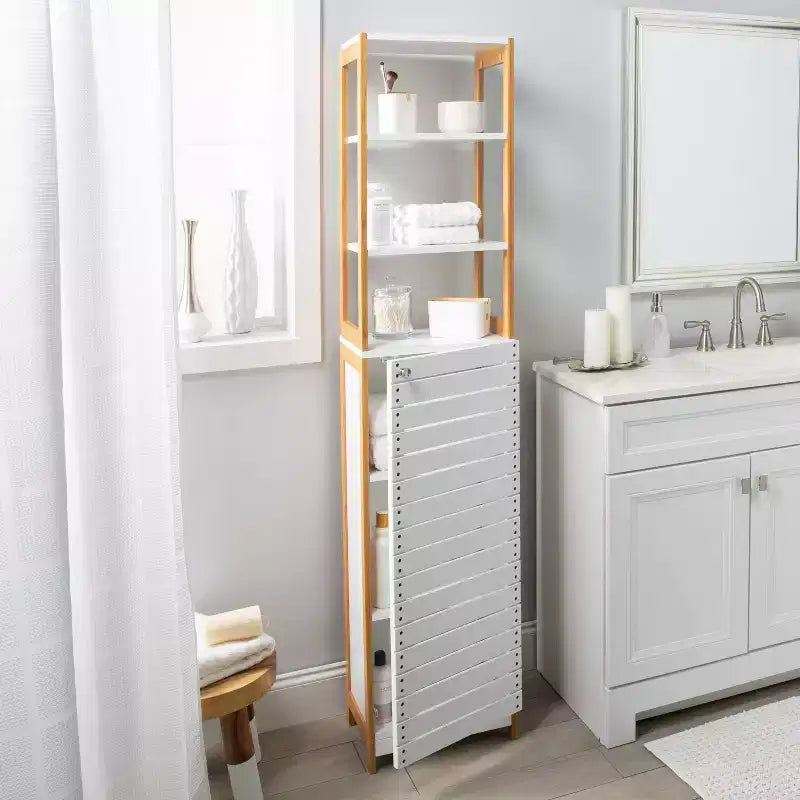 Meuble Haut de Luxe en Bambou avec Trois Étagères Intérieures Marron - Tout Organiser