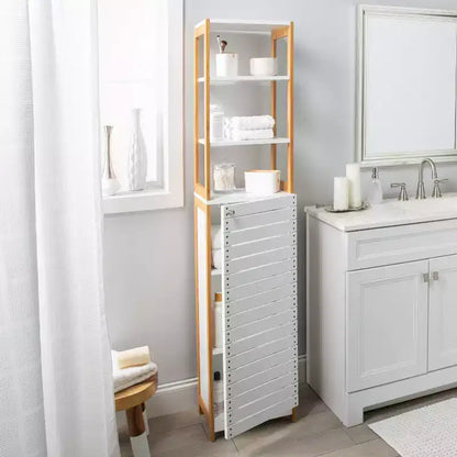 Meuble Haut de Luxe en Bambou avec Trois Étagères Intérieures Marron - Tout Organiser