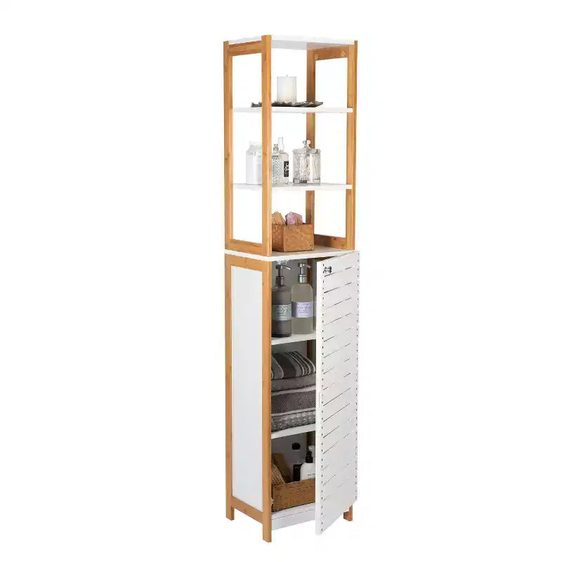 Meuble Haut de Luxe en Bambou avec Trois Étagères Intérieures Marron - Tout Organiser