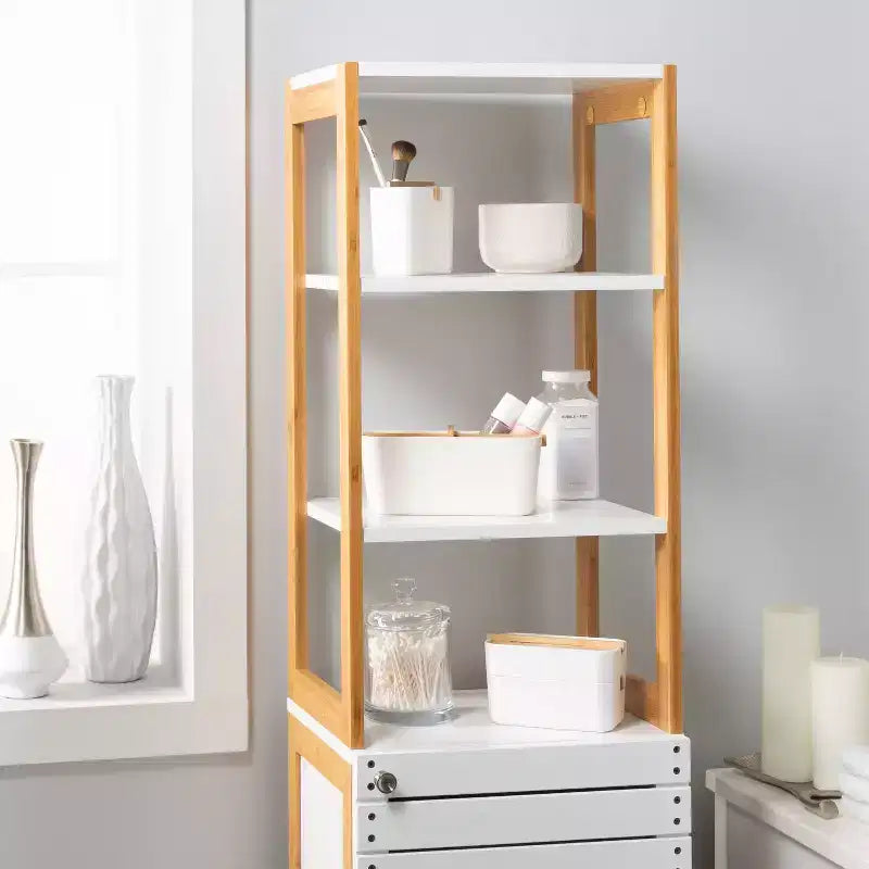Meuble Haut de Luxe en Bambou avec Trois Étagères Intérieures Marron - Tout Organiser