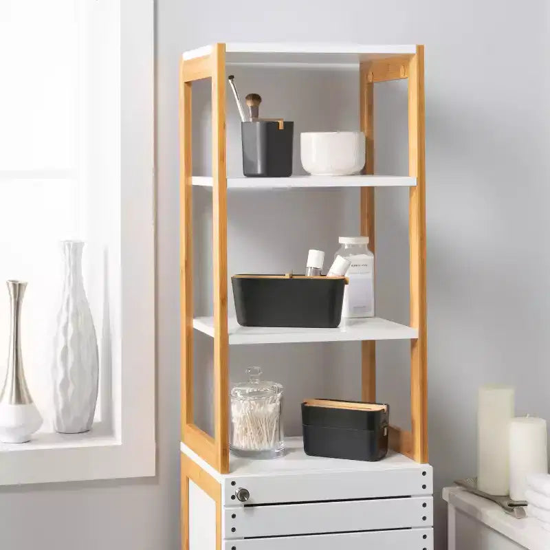Meuble Haut de Luxe en Bambou avec Trois Étagères Intérieures Marron - Tout Organiser