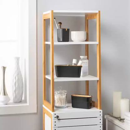Meuble Haut de Luxe en Bambou avec Trois Étagères Intérieures Marron - Tout Organiser
