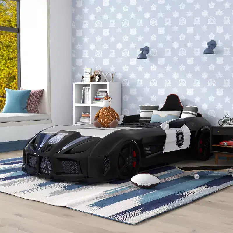 Lit pour enfant miBasics Twin Tarryton Police Cruiser avec lumières LED et son Noir/Blanc