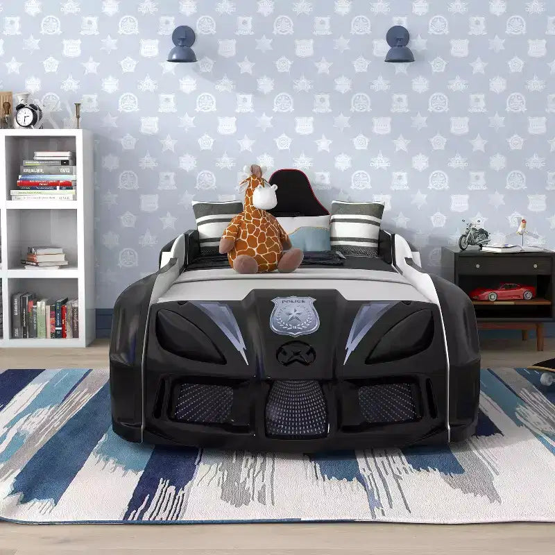 Lit pour enfant miBasics Twin Tarryton Police Cruiser avec lumières LED et son Noir/Blanc