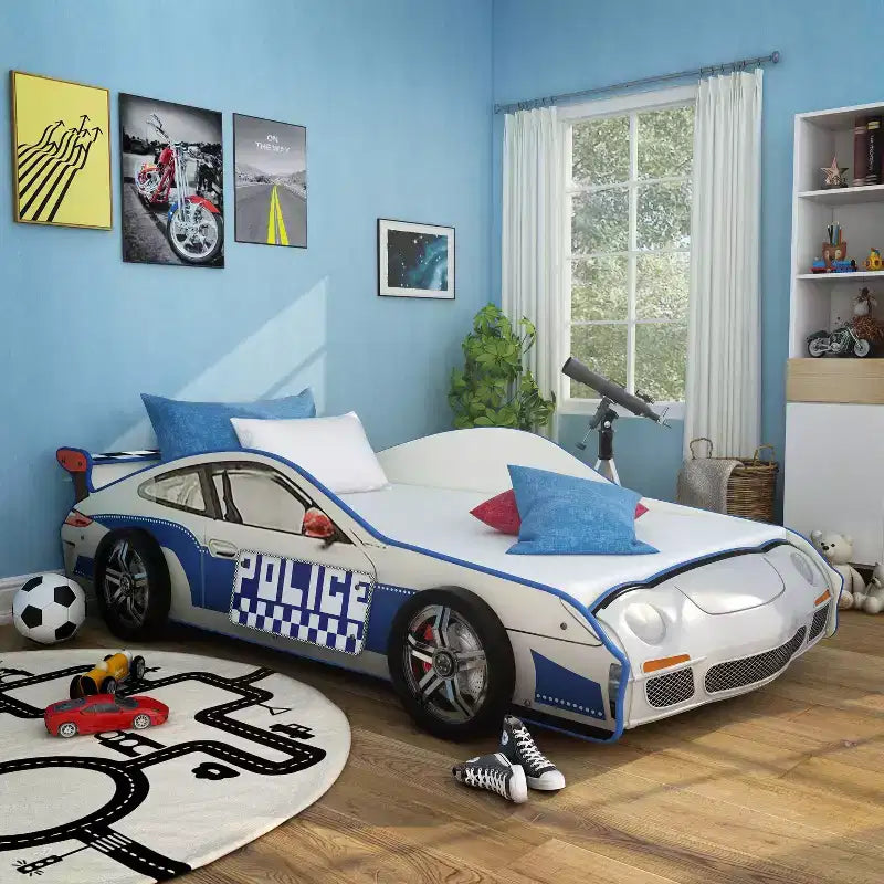 Lit pour enfants Twin Quessa Voiture de police avec phares LED noirs/blancs - HOMES: Inside + Out