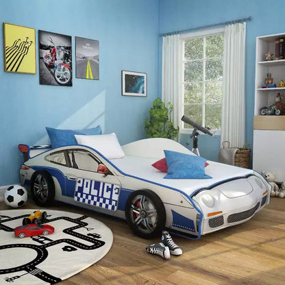 Lit pour enfants Twin Quessa Voiture de police avec phares LED noirs/blancs - HOMES: Inside + Out
