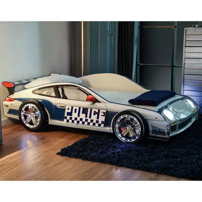 Lit pour enfants Twin Quessa Voiture de police avec phares LED noirs/blancs - HOMES: Inside + Out