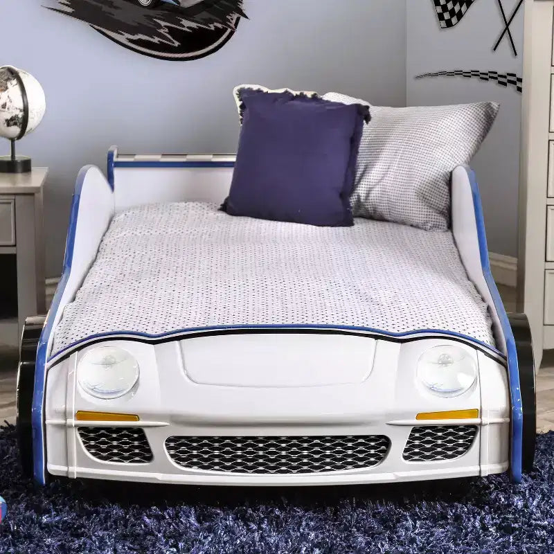 Lit pour enfants Twin Quessa Voiture de police avec phares LED noirs/blancs - HOMES: Inside + Out