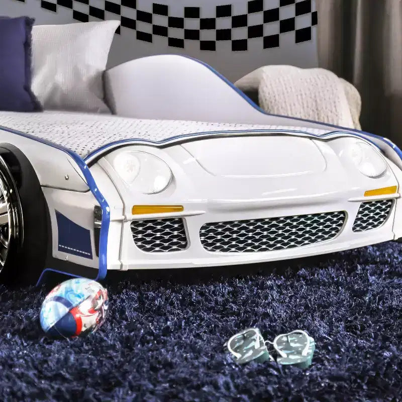 Lit pour enfants Twin Quessa Voiture de police avec phares LED noirs/blancs - HOMES: Inside + Out