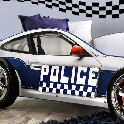 Lit pour enfants Twin Quessa Voiture de police avec phares LED noirs/blancs - HOMES: Inside + Out