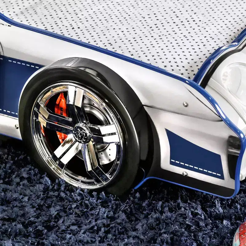 Lit pour enfants Twin Quessa Voiture de police avec phares LED noirs/blancs - HOMES: Inside + Out