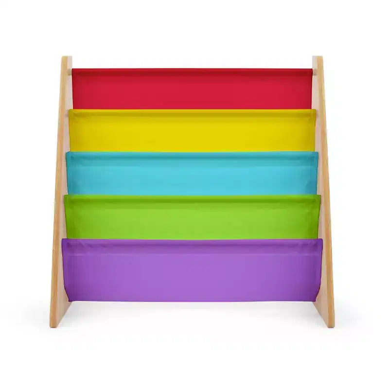 Kids' Book Rack Storage 4 Tier Bookshelf Natural/Rainbow - Humble Crew: Sling Book Rack, Toddler Display Shelf