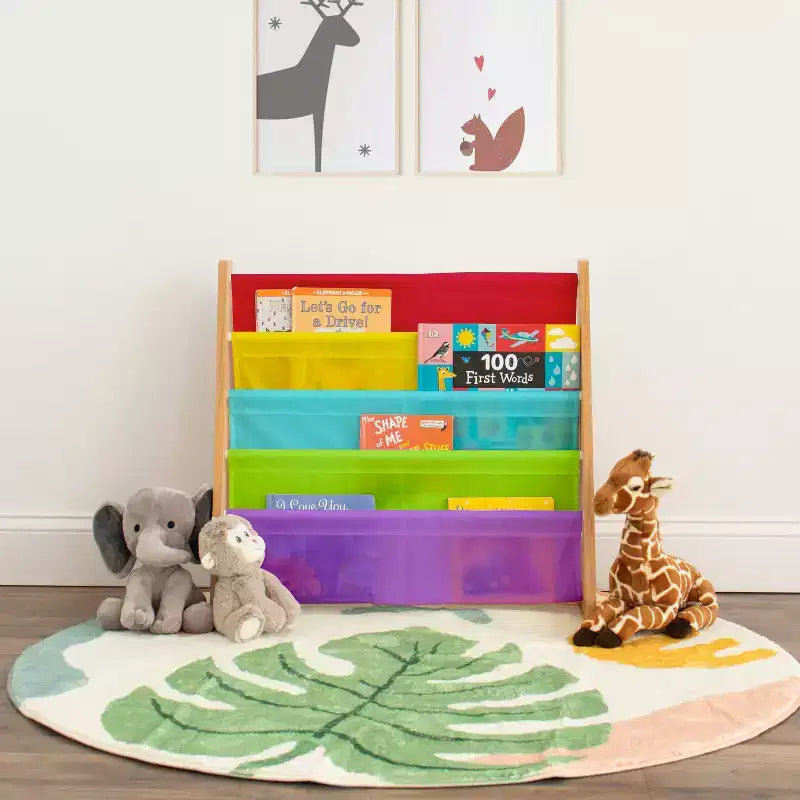 Meuble de Rangement pour Livres Enfants 4 Niveaux Naturel/Arc-en-ciel - Humble Crew : Étagère à Livres Suspendue, Présentoir pour Tout-petits