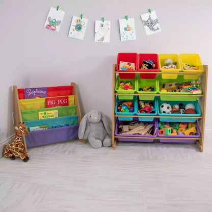 Meuble de Rangement pour Livres Enfants 4 Niveaux Naturel/Arc-en-ciel - Humble Crew : Étagère à Livres Suspendue, Présentoir pour Tout-petits