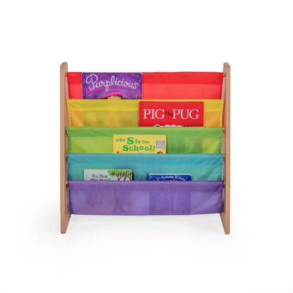 Meuble de Rangement pour Livres Enfants 4 Niveaux Naturel/Arc-en-ciel - Humble Crew : Étagère à Livres Suspendue, Présentoir pour Tout-petits