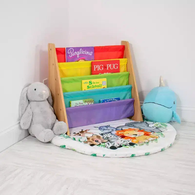 Meuble de Rangement pour Livres Enfants 4 Niveaux Naturel/Arc-en-ciel - Humble Crew : Étagère à Livres Suspendue, Présentoir pour Tout-petits