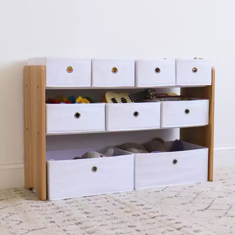 Meuble de rangement pour jouets d'enfants avec 9 bacs de rangement pliables en tissu Blanc - Humble Crew : Étagères de rangement pour salle de jeux, cadre en MDF
