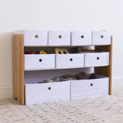 Meuble de rangement pour jouets d'enfants avec 9 bacs de rangement pliables en tissu Blanc - Humble Crew : Étagères de rangement pour salle de jeux, cadre en MDF