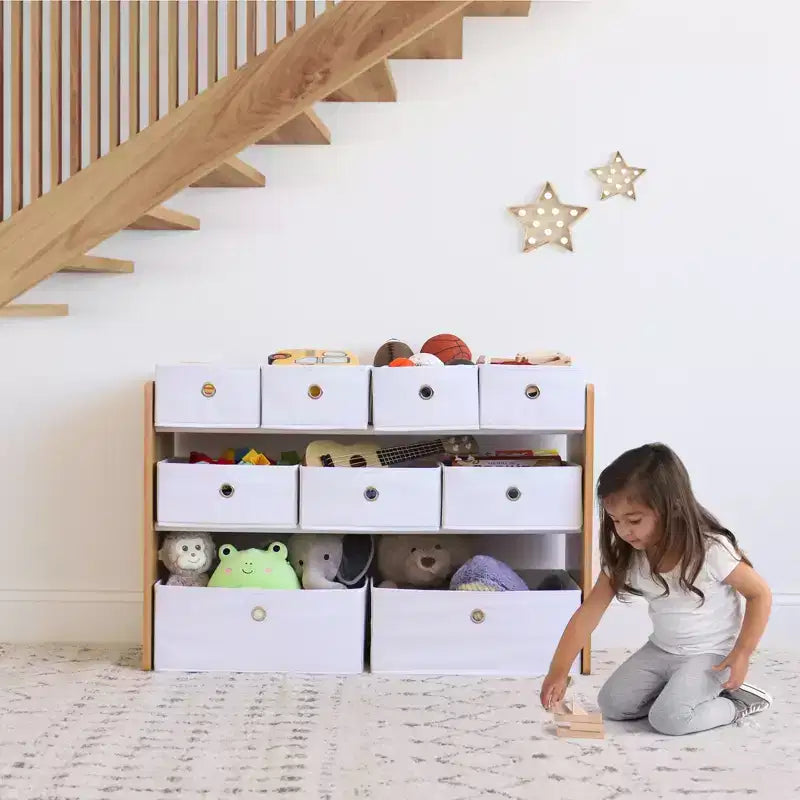 Meuble de rangement pour jouets d'enfants avec 9 bacs de rangement pliables en tissu Blanc - Humble Crew : Étagères de rangement pour salle de jeux, cadre en MDF