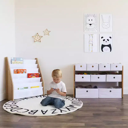 Meuble de rangement pour jouets d'enfants avec 9 bacs de rangement pliables en tissu Blanc - Humble Crew : Étagères de rangement pour salle de jeux, cadre en MDF