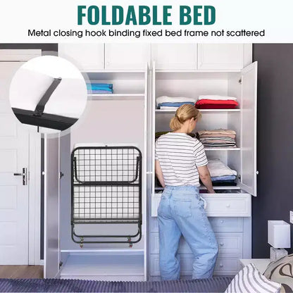 FDW Lit pliant Lit d'appoint portable avec matelas confortable Robuste et roues intégrées, Blanc