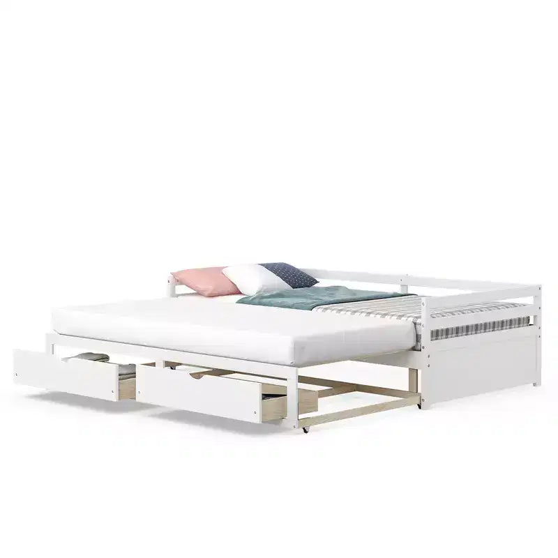 Lit de repos double Costway convertible en lit king-size avec 2 tiroirs, canapé-lit en bois pour chambre et salon, blanc/cerisier