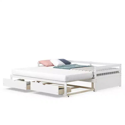 Lit de repos double Costway convertible en lit king-size avec 2 tiroirs, canapé-lit en bois pour chambre et salon, blanc/cerisier
