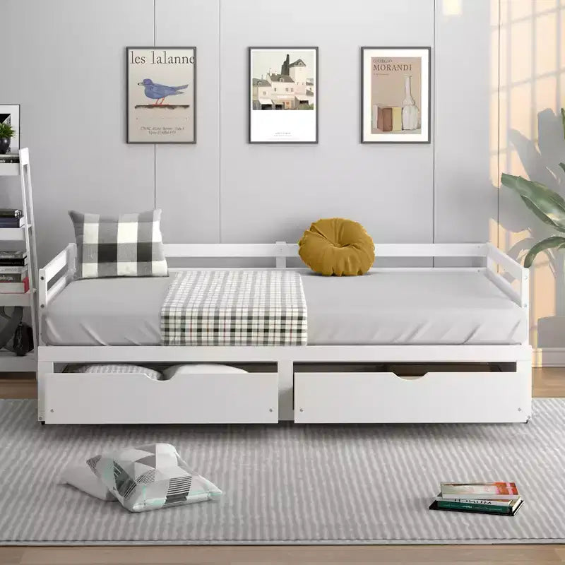Lit de repos double Costway convertible en lit king-size avec 2 tiroirs, canapé-lit en bois pour chambre et salon, blanc/cerisier
