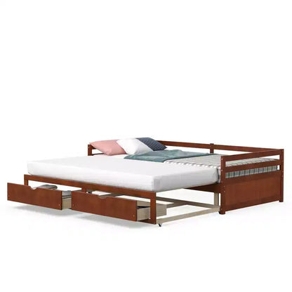 Lit de repos double Costway convertible en lit king-size avec 2 tiroirs, canapé-lit en bois pour chambre et salon, blanc/cerisier