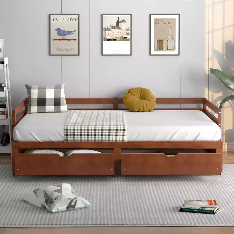 Lit de repos double Costway convertible en lit king-size avec 2 tiroirs, canapé-lit en bois pour chambre et salon, blanc/cerisier