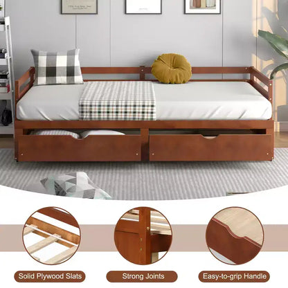 Lit de repos double Costway convertible en lit king-size avec 2 tiroirs, canapé-lit en bois pour chambre et salon, blanc/cerisier
