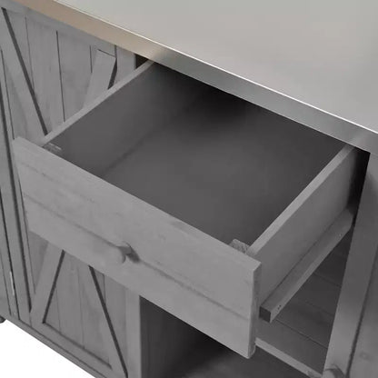 Îlot de cuisine d'extérieur Whisen en bois de sapin avec plateau en acier inoxydable