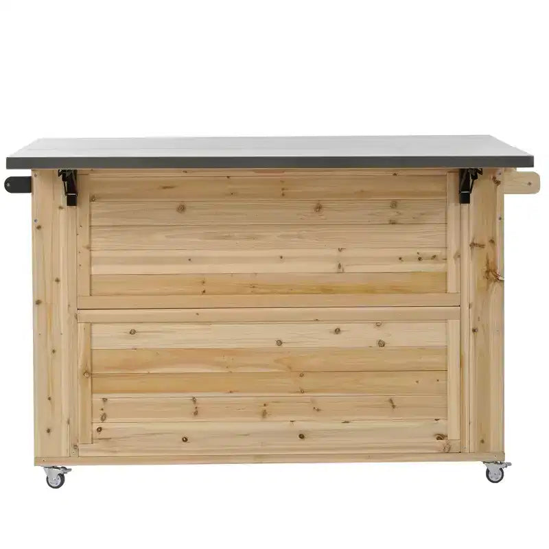 Îlot de cuisine d'extérieur Whisen en bois de sapin avec plateau en acier inoxydable