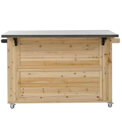 Îlot de cuisine d'extérieur Whisen en bois de sapin avec plateau en acier inoxydable