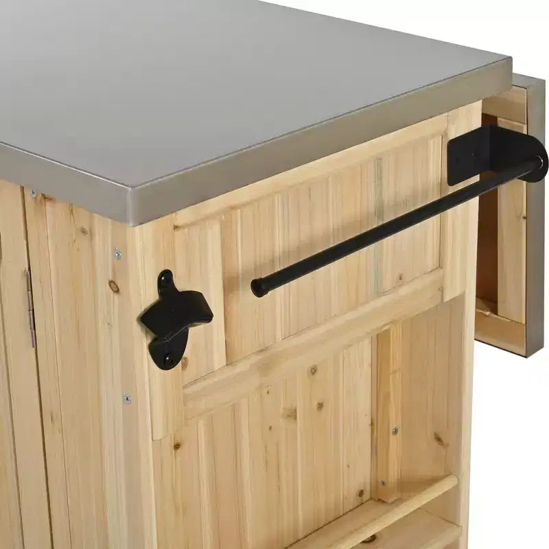 Îlot de cuisine d'extérieur Whisen en bois de sapin avec plateau en acier inoxydable