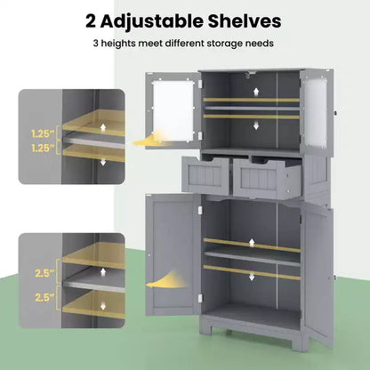 Meuble de rangement pour salle de bain Costway, Armoire de cuisine avec 2 tiroirs et portes vitrées Blanc/Gris/Noir