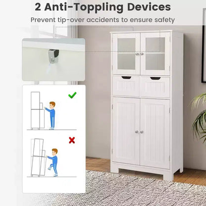 Meuble de rangement pour salle de bain Costway, Armoire de cuisine avec 2 tiroirs et portes vitrées Blanc/Gris/Noir