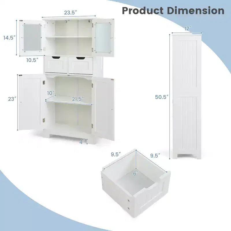 Meuble de rangement pour salle de bain Costway, Armoire de cuisine avec 2 tiroirs et portes vitrées Blanc/Gris/Noir