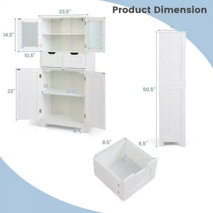 Meuble de rangement pour salle de bain Costway, Armoire de cuisine avec 2 tiroirs et portes vitrées Blanc/Gris/Noir
