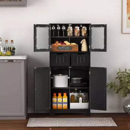 Meuble de rangement pour salle de bain Costway, Armoire de cuisine avec 2 tiroirs et portes vitrées Blanc/Gris/Noir