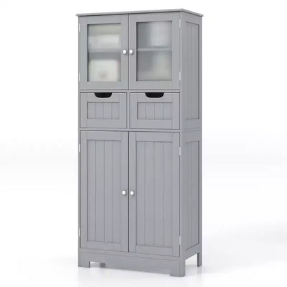 Meuble de rangement pour salle de bain Costway, Armoire de cuisine avec 2 tiroirs et portes vitrées Blanc/Gris/Noir