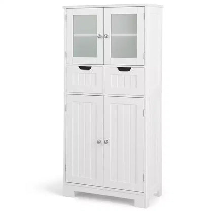 Meuble de rangement pour salle de bain Costway, Armoire de cuisine avec 2 tiroirs et portes vitrées Blanc/Gris/Noir