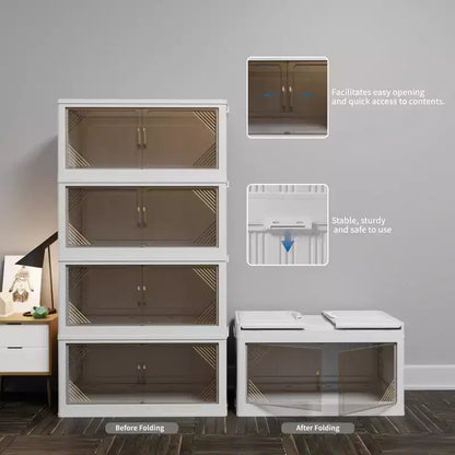 Lot de 4 armoires de rangement transparentes en plastique de 80 cm de large pour l'organisation et le rangement de placards, boîte de rangement pliable