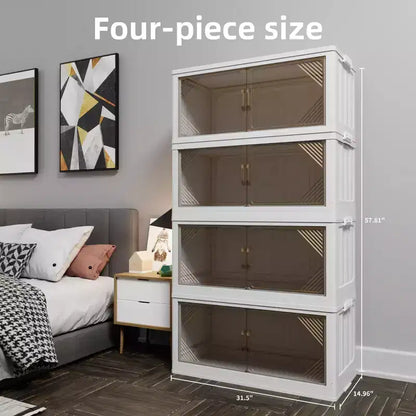 Lot de 4 armoires de rangement transparentes en plastique de 80 cm de large pour l'organisation et le rangement de placards, boîte de rangement pliable