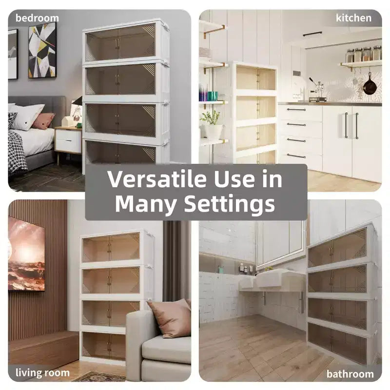 Lot de 4 armoires de rangement transparentes en plastique de 80 cm de large pour l'organisation et le rangement de placards, boîte de rangement pliable