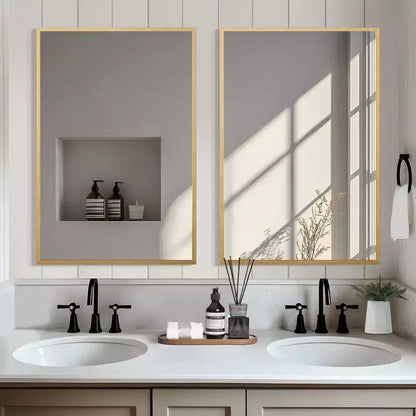 Miroir rectangulaire doré en aluminium de 91 cm avec cadre mince et angles droits, profondeur de 1,5 cm (double face)