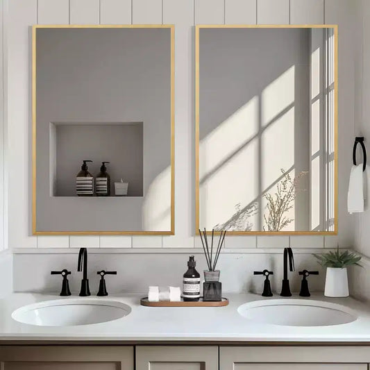 Miroir rectangulaire doré en aluminium de 91 cm avec cadre mince et angles droits, profondeur de 1,5 cm (double face)