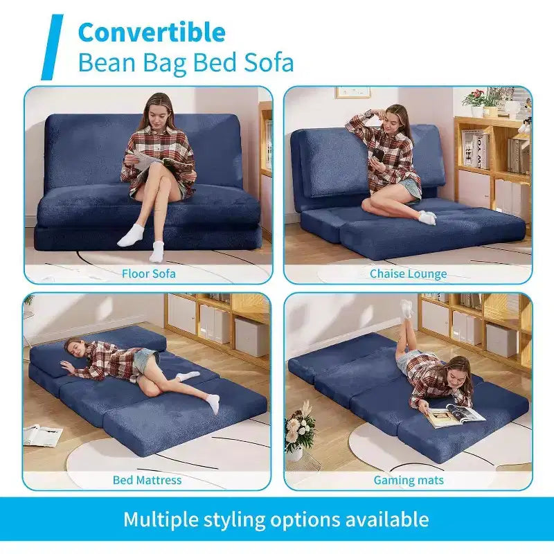 Canapé-lit Mjkone, fauteuil pliable en fausse fourrure douce et lavable, canapé mural en mousse, matelas de sol
